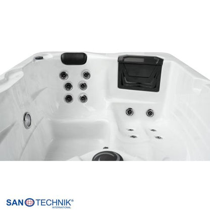 Sanotechnik DIABLO OUTDOOR WHIRLPOOL white marble inkl. Abdeckung und Stiege 210x160x80 cm