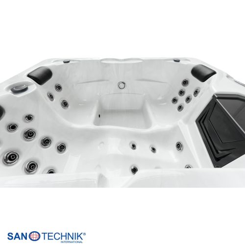 Sanotechnik DIABLO OUTDOOR WHIRLPOOL white marble inkl. Abdeckung und Stiege 210x160x80 cm