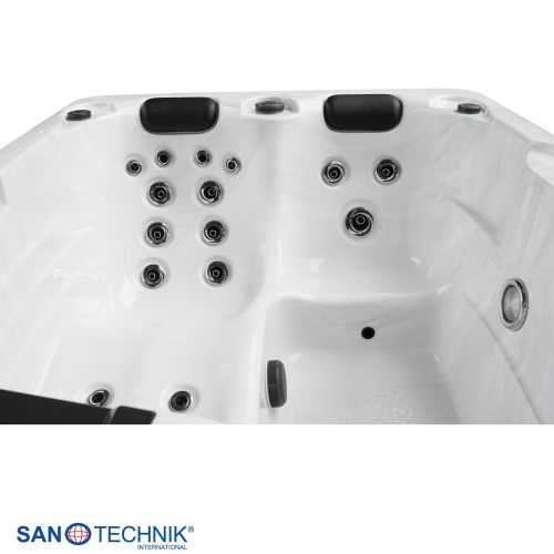 Sanotechnik DIABLO OUTDOOR WHIRLPOOL white marble inkl. Abdeckung und Stiege 210x160x80 cm