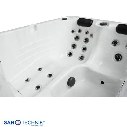 Sanotechnik DIABLO OUTDOOR WHIRLPOOL white marble inkl. Abdeckung und Stiege 210x160x80 cm