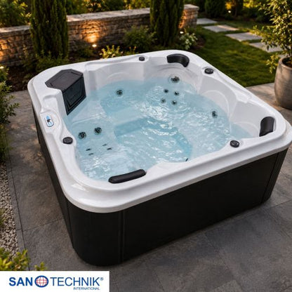Sanotechnik TIROL OUTDOOR WHIRLPOOL white marble inkl. Abdeckung und Stiege 210x210x80 cm