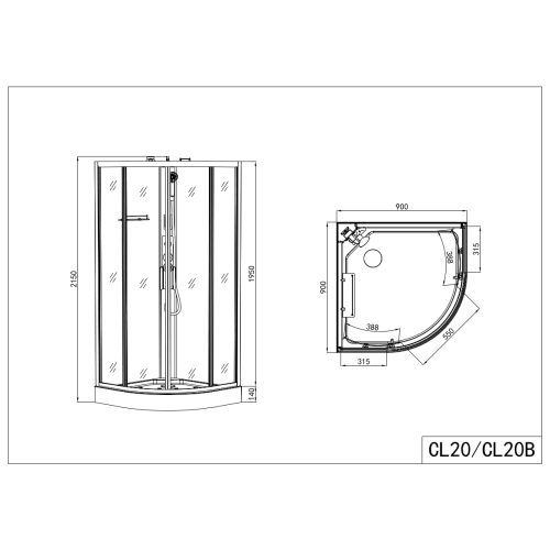 Sanotechnik Duschkabine Komplettduschkabine AUSTIN 90x90x215cm Quickline