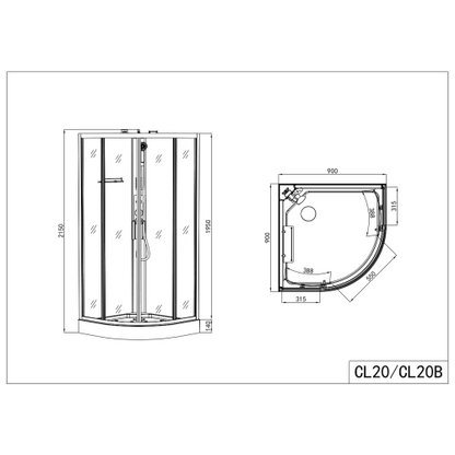 Sanotechnik Duschkabine Komplettduschkabine AUSTIN 90x90x215cm Quickline