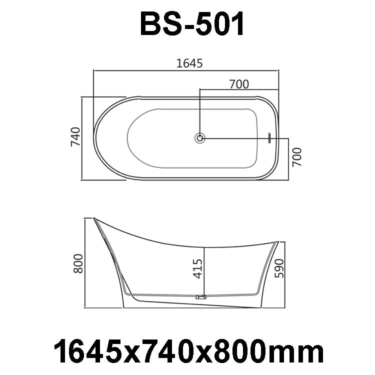 StoneArt Badewanne BS-501 weiß 165x74 cm matt