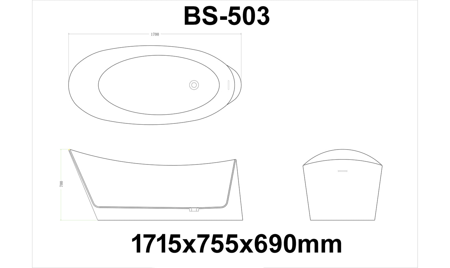 StoneArt Badewanne BS-503 weiß 179x80 cm matt