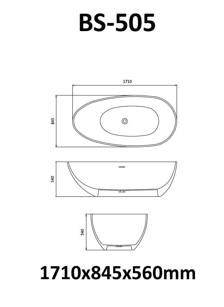 StoneArt Badewanne BS-505 weiß 171x85 cm glänzend