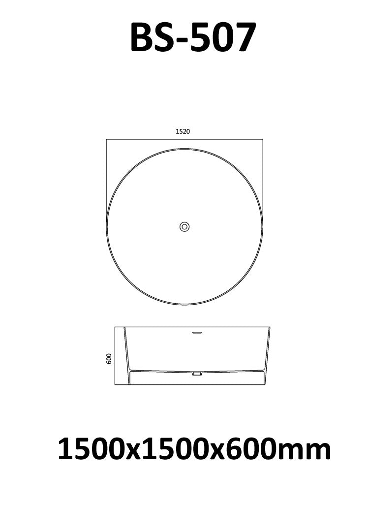 StoneArt Badewanne BS-507 schwarz-weiß 150x150 cm matt
