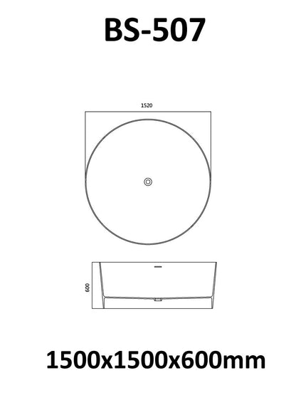 StoneArt Badewanne BS-507 schwarz-weiß 150x150 cm matt
