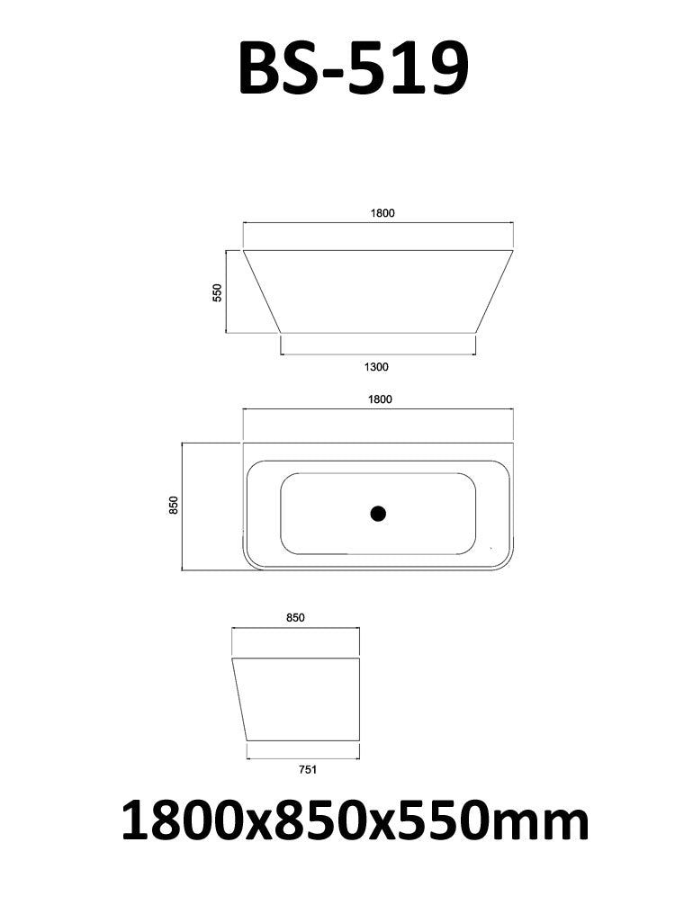 StoneArt Badewanne BS-519 weiß 180x85 cm matt