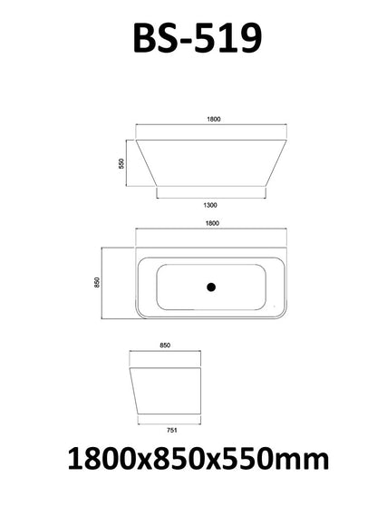 StoneArt Badewanne BS-519 weiß 180x85 cm matt