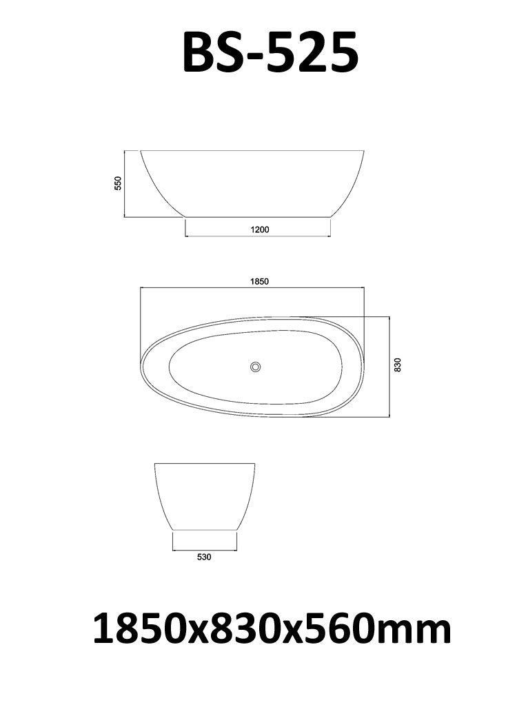 StoneArt Badewanne BS-525 weiß 185x83 cm glänzend