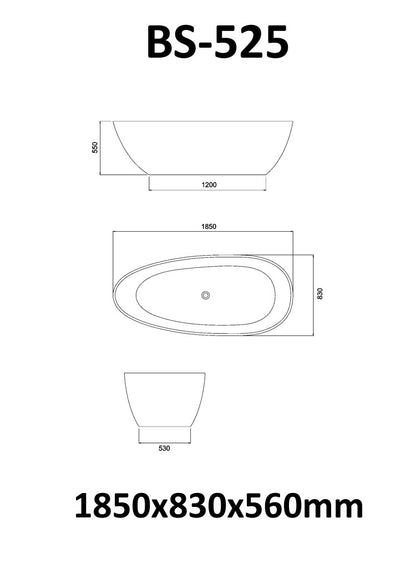 StoneArt Badewanne BS-525 weiß 185x83 cm glänzend