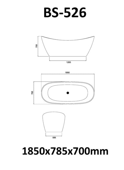 StoneArt Badewanne BS-526 beton-grau 185x79 cm matt