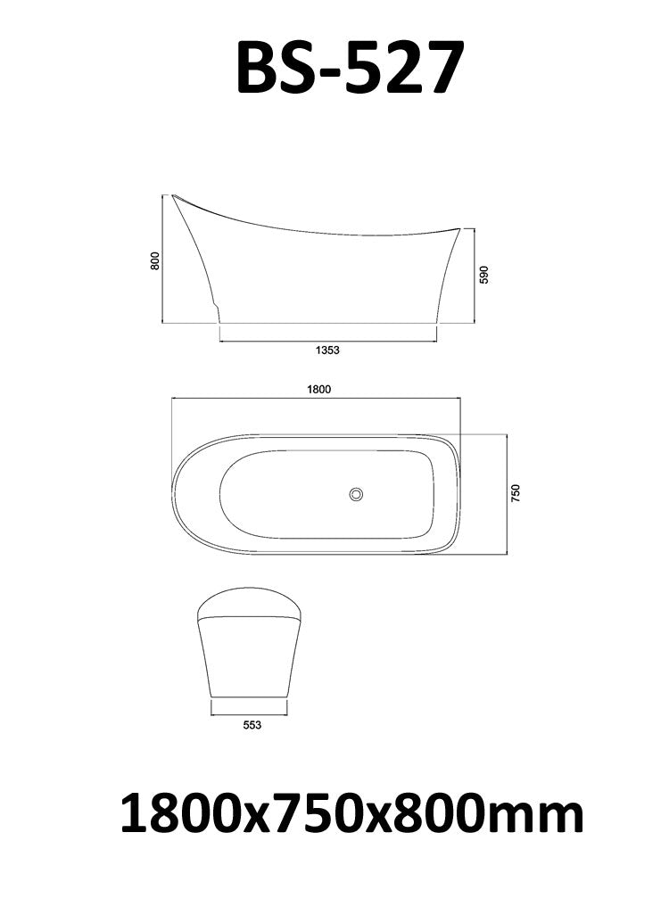 StoneArt Badewanne BS-527 weiß 180x75 cm glänzend