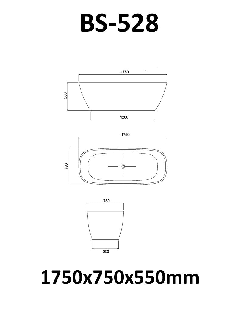 StoneArt Badewanne BS-528 weiß 175x75 cm matt