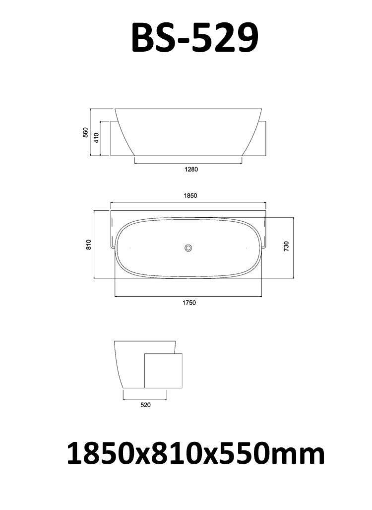 StoneArt Badewanne BS-529 weiß 185x81 cm matt