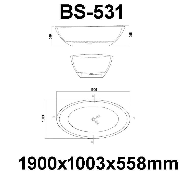 StoneArt Badewanne BS-531 beton-grau 190x100 cm matt