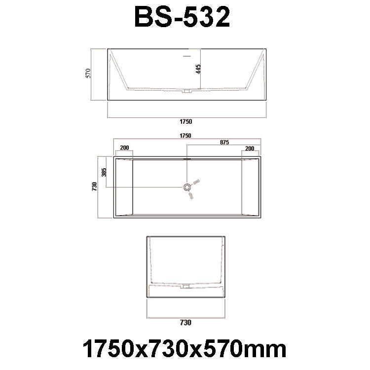 StoneArt Badewanne BS-532 weiß 175x73 cm glänzend