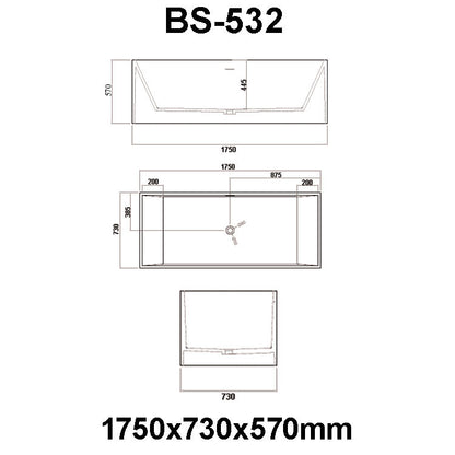 StoneArt Badewanne BS-532 weiß 175x73 cm glänzend