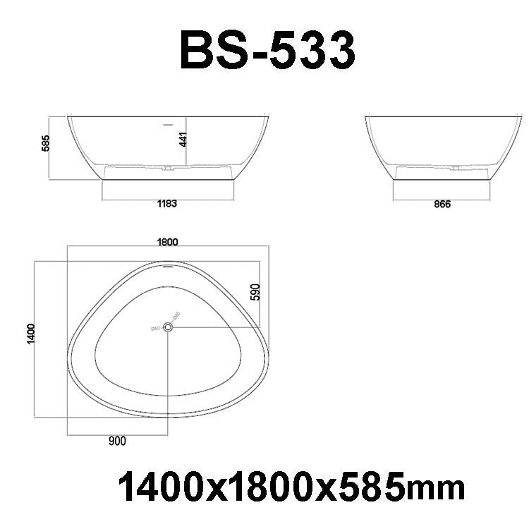 StoneArt Badewanne BS-533 weiß 180x140 cm matt