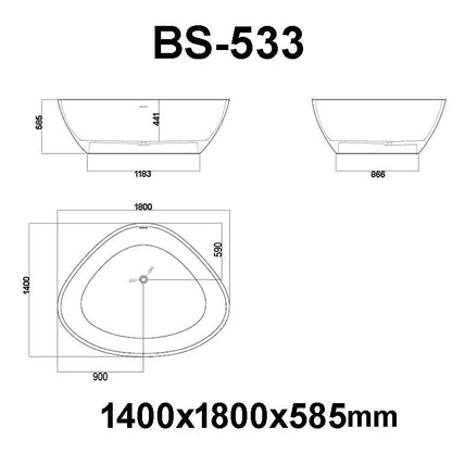 StoneArt Badewanne BS-533 schwarz-weiß 180x140 cm matt