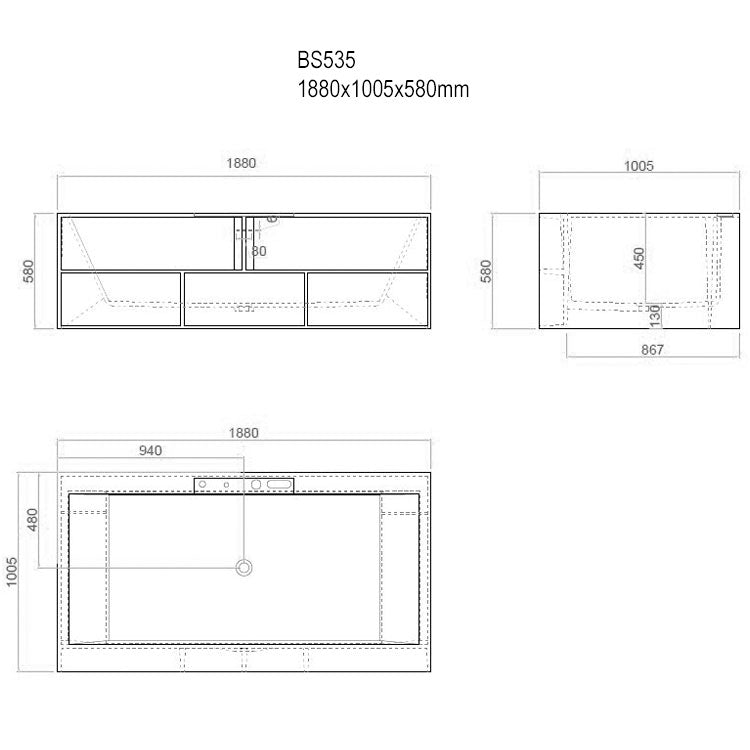 StoneArt Badewanne BS-535 weiß 188x100 cm glänzend