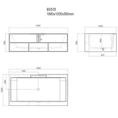 StoneArt Badewanne BS-535 weiß 188x100 cm glänzend