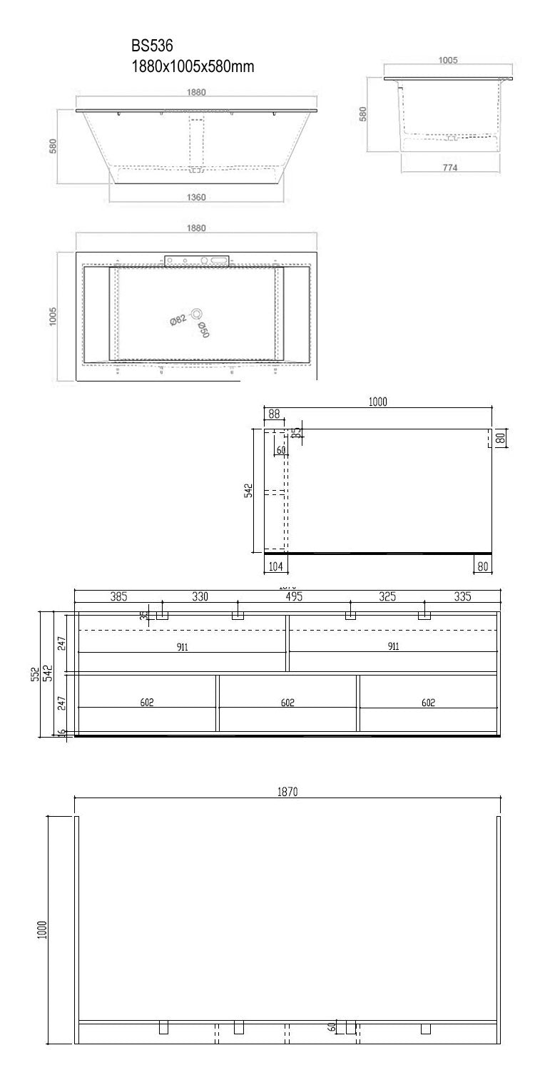 StoneArt Badewanne BS-536 weiß 188x100 cm matt