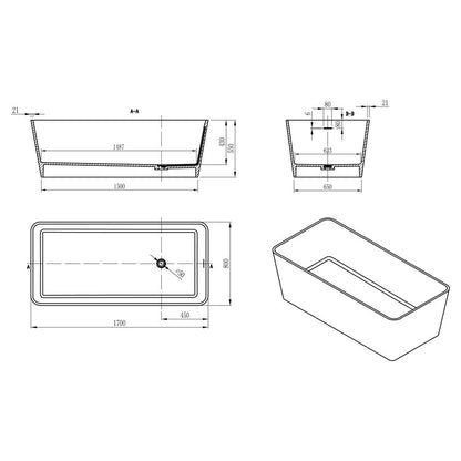 StoneArt Badewanne BS-551 weiß 170x80 cm matt