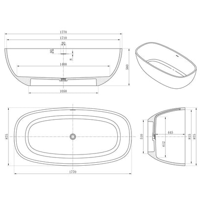 StoneArt Badewanne BS-552 weiß 177x88 cm matt