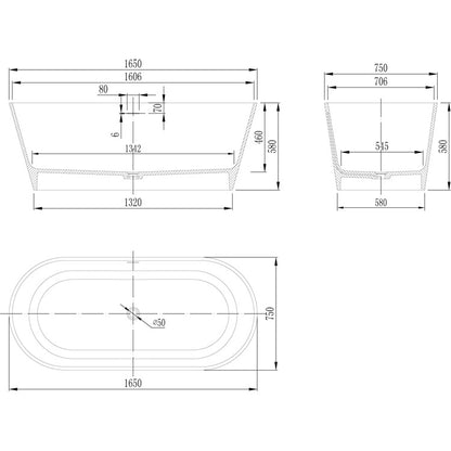 StoneArt Badewanne BS-553 weiß 165x75 cm matt