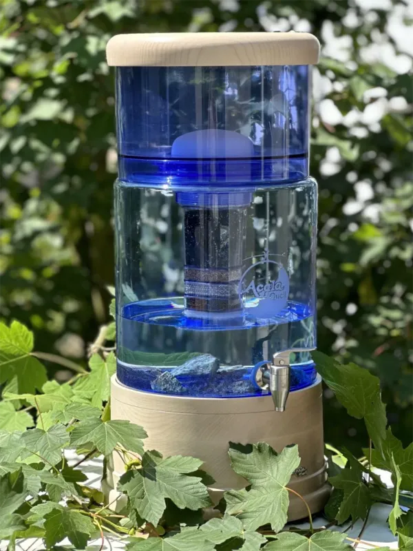 AcalaQuell® Mini blau | Echtholz Ahorn rund | Glastank 5 Liter für 1-2 Personen | verschiedene Optionen
