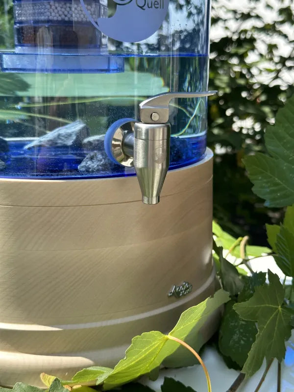 AcalaQuell® Mini blau | Echtholz Ahorn rund | Glastank 5 Liter für 1-2 Personen | verschiedene Optionen