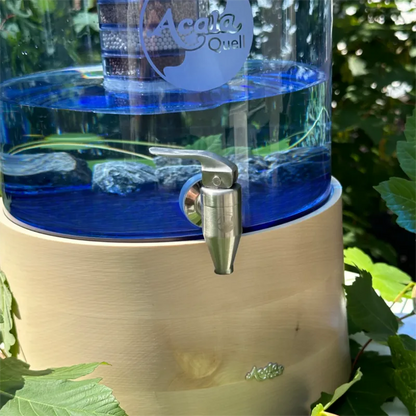 AcalaQuell® Mini blau | Echtholz Ahorn flach | Glastank 5 Liter für 1-2 Personen | verschiedene Optionen