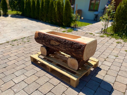 Holzbrunnen ,,Wendelstein'' Wassertrog aus Tannenholz mit Rinde | diverse Größen & Lasur-Option