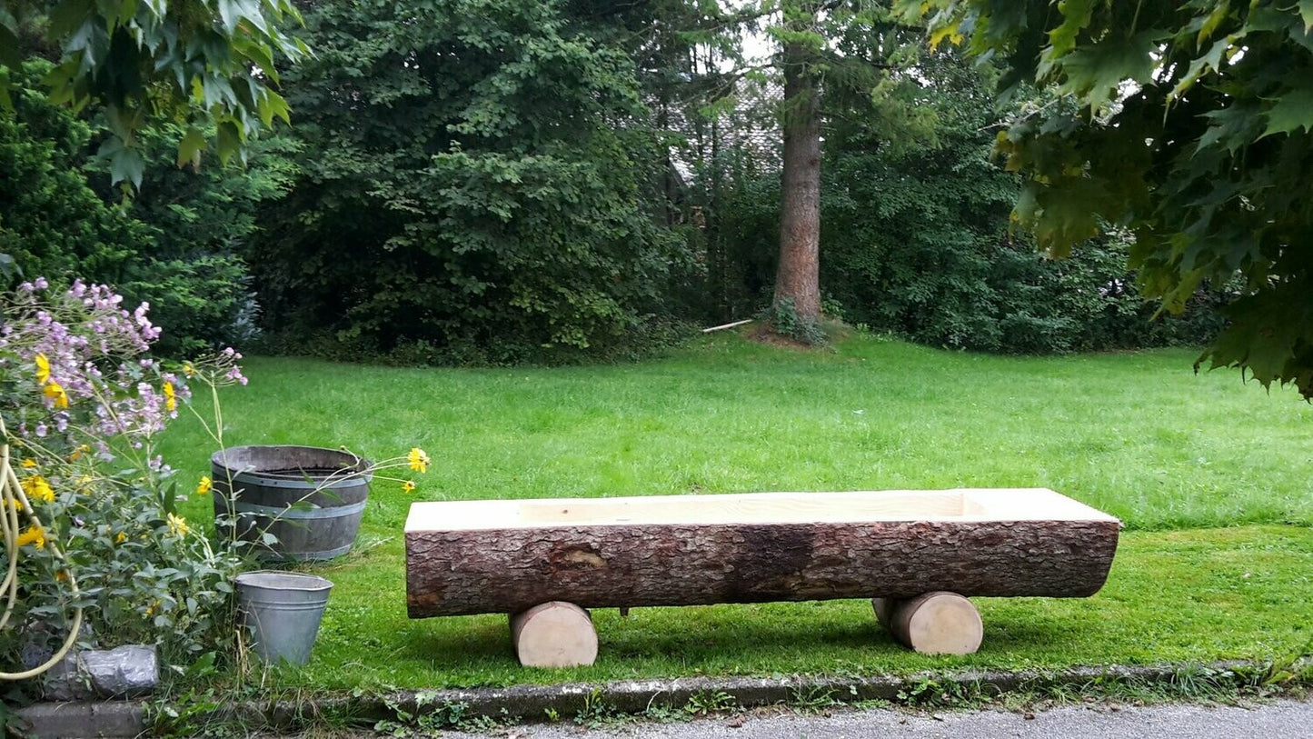 Holzbrunnen ,,Wendelstein'' Wassertrog aus Tannenholz mit Rinde | diverse Größen & Lasur-Option