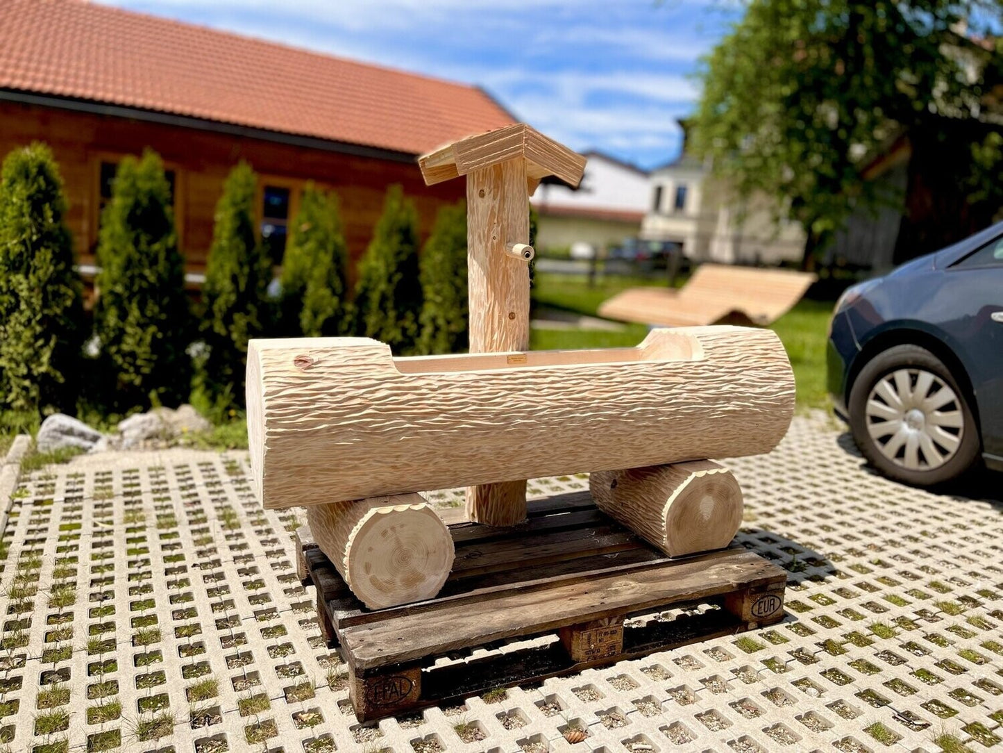 Holzbrunnen ,,Wilder Kaiser" Holztrog aus Tannenholz mit Struktur | diverse Größen & Optionen