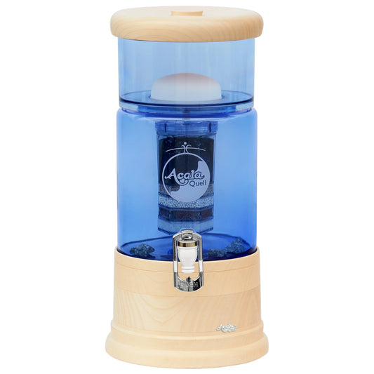 AcalaQuell® Mini blau | Echtholz Ahorn rund | Glastank 5 Liter für 1-2 Personen | verschiedene Optionen