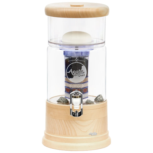 AcalaQuell® Mini kristallklar | Echtholz Ahorn rund | Glastank 5 Liter für 1-2 Personen | verschiedene Optionen
