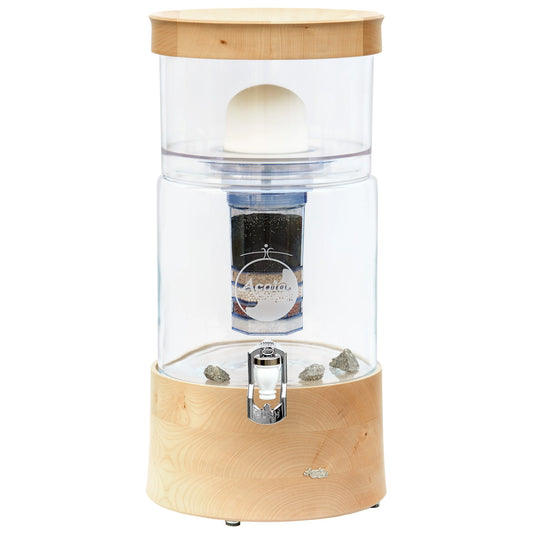 AcalaQuell® Smart kristallklar | Echtholz Ahorn flach | Glastank 8 Liter für 1-4 Personen | verschiedene Optionen