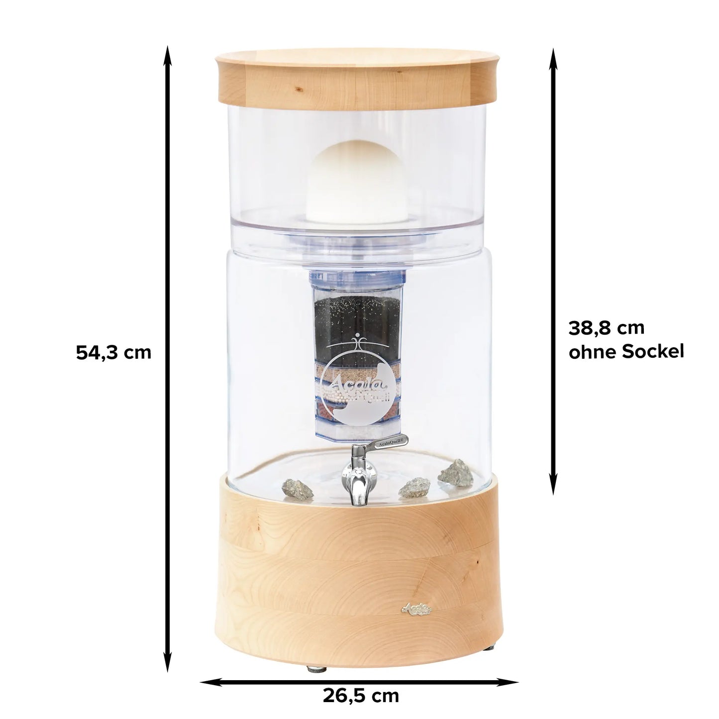AcalaQuell® Smart kristallklar | Echtholz Ahorn flach | Glastank 8 Liter für 1-4 Personen | verschiedene Optionen