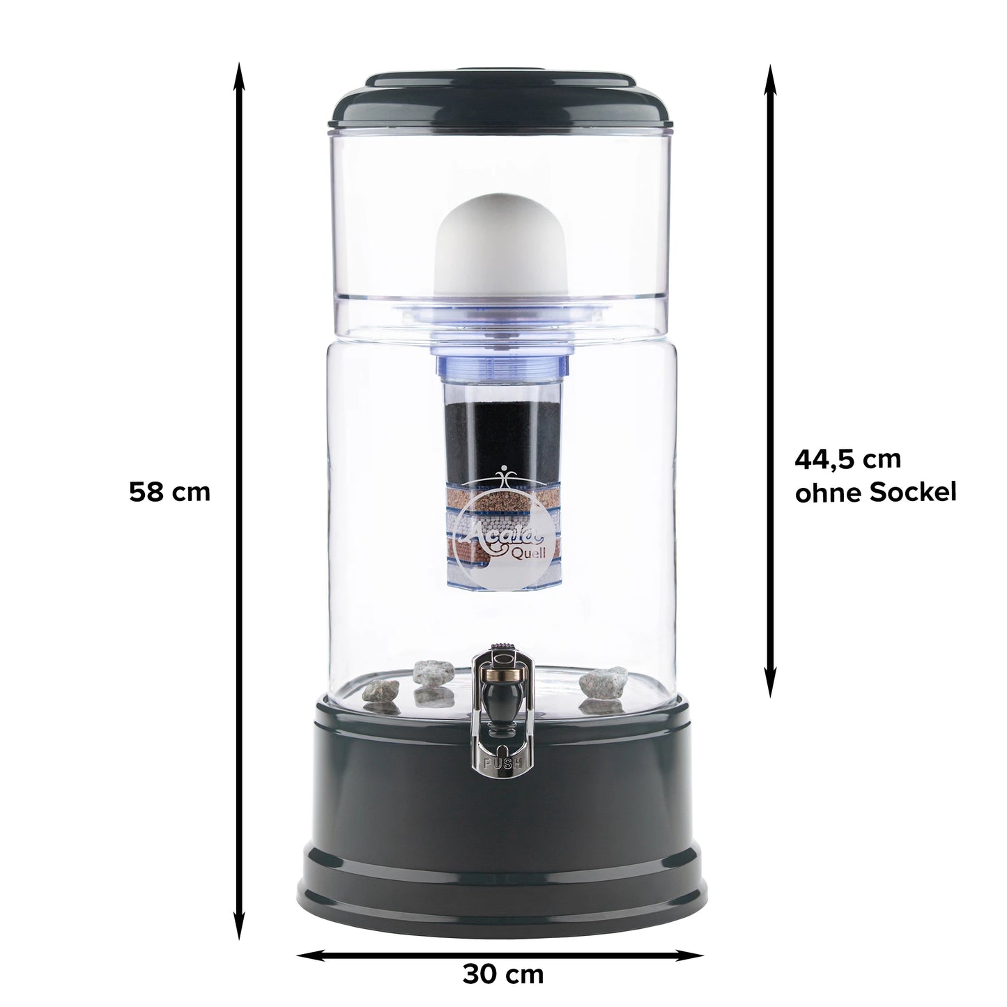 AcalaQuell® Grande kristallklar | anthrazit | Glastank 10 Liter | verschiedene Optionen | Einsteigerset groß