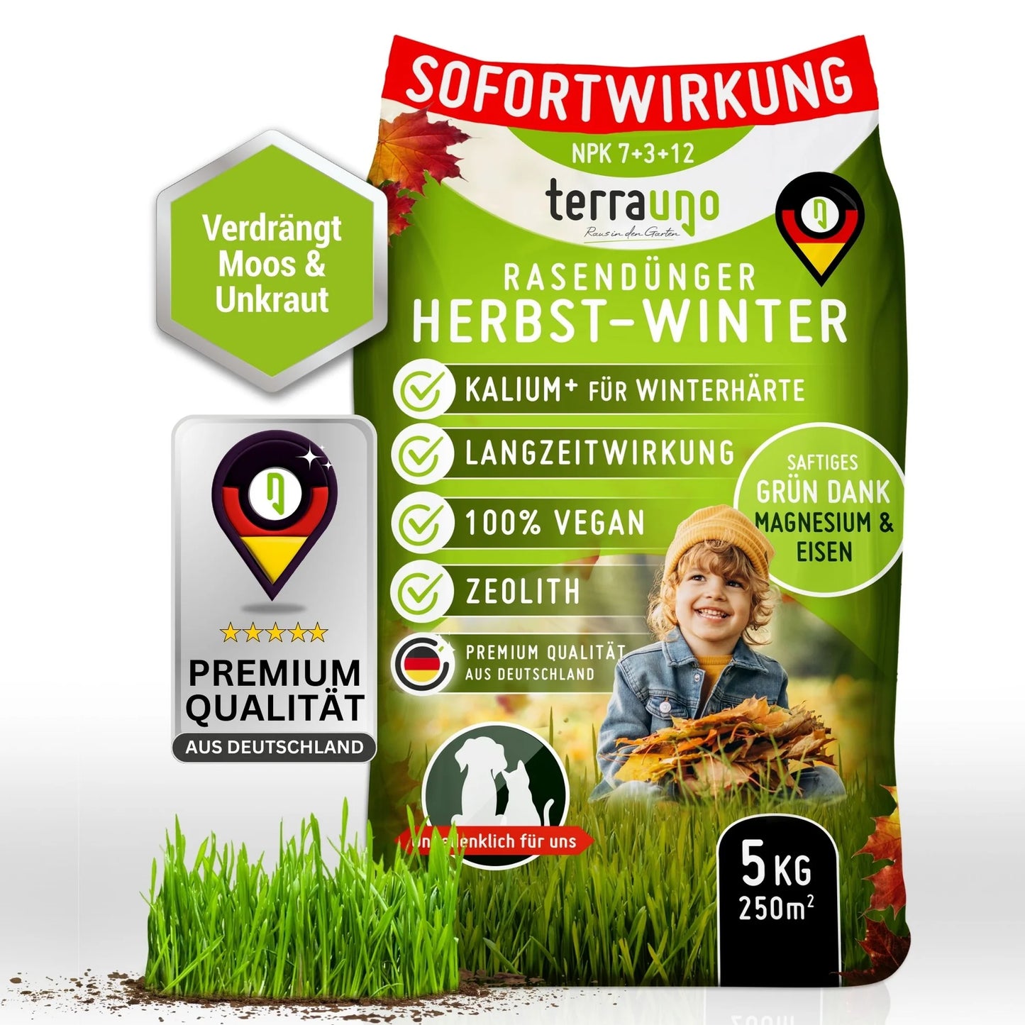 TerraUno Premium Rasendünger Dünger Herbst & Winter NPK 7+3+12