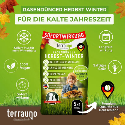 TerraUno Premium Rasendünger Dünger Herbst & Winter NPK 7+3+12