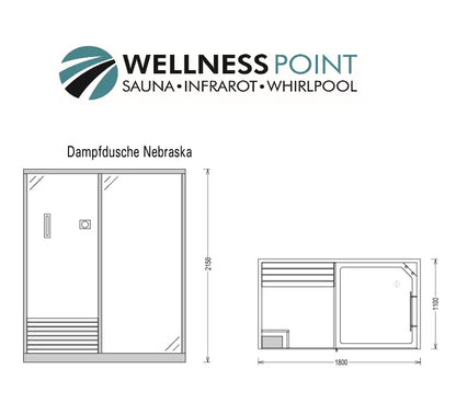 Dampfdusche Nebraska inkl. Saunafunktion Sauna Dusche 180x110cm