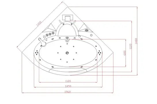 Whirlpool Badewanne Milano Indoor 140x140 cm Black