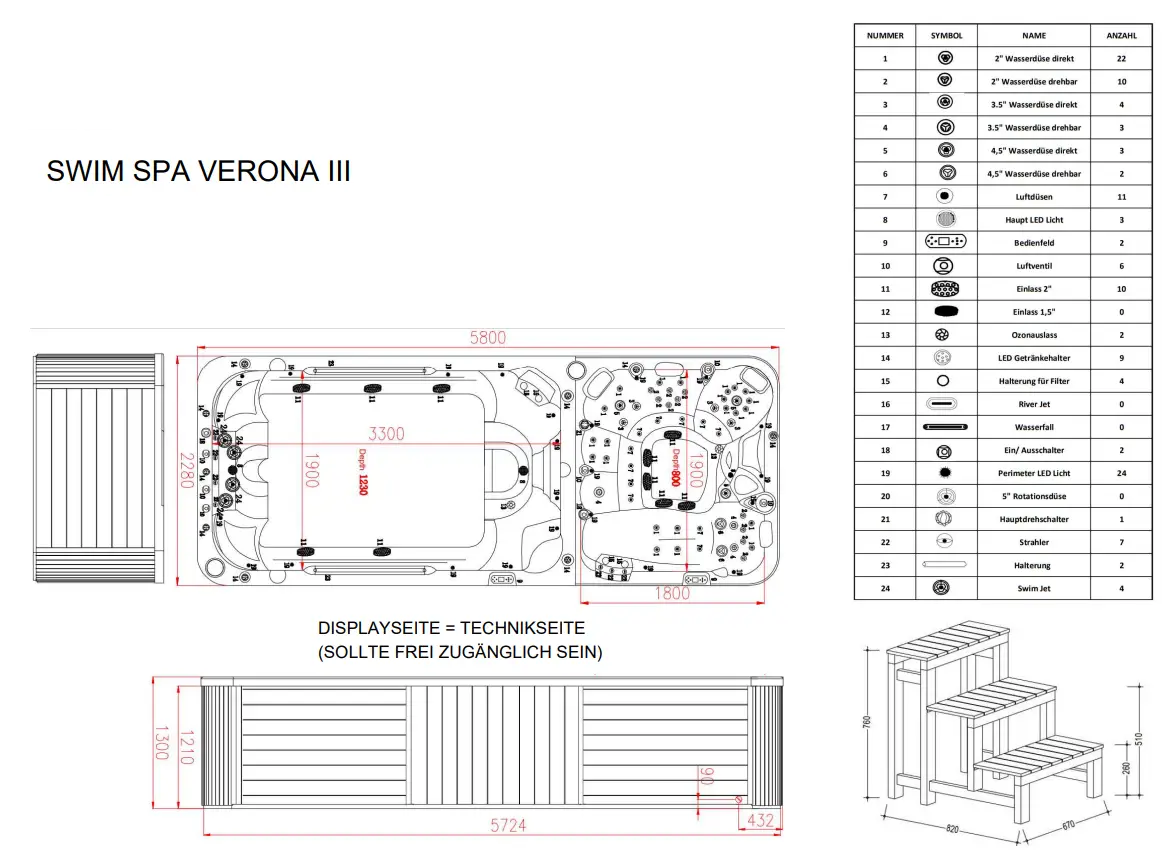 Swim Spa Whirlpool Verona III 580x230x135 cm
